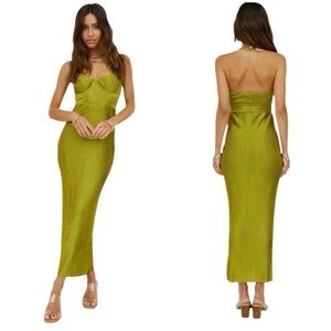 Fortunate One Kinds Of Love Maxi Pleated Dress Green Strapless Side Zipper Sz S